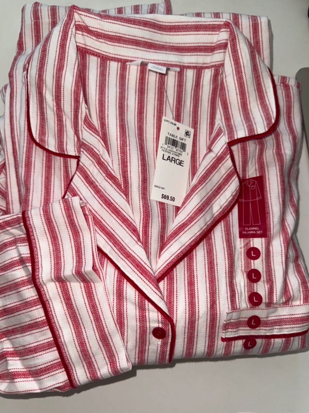 NWT L size Charter Club Women's 2-Piece Cotton Flannel Packaged Pajama Set